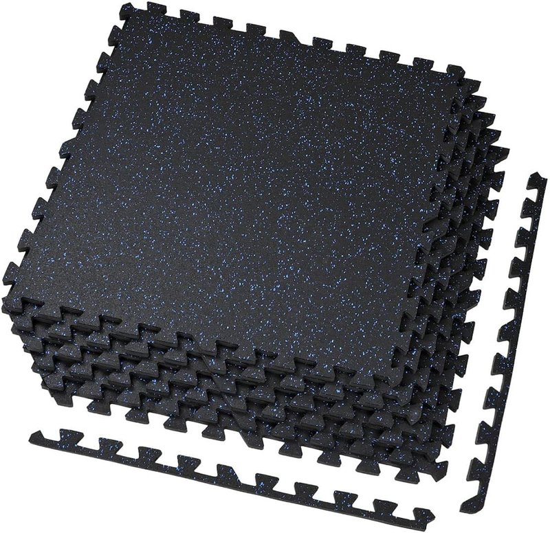 Xspec Interlocking Rubber EVA Foam Exercise Mat - Durable Gym Flooring Tiles | 48 sq ft (12 Tiles) | Black/Blue