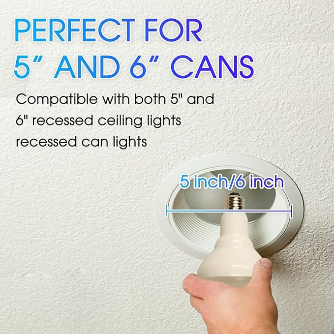 Energetic LED Flood Light Bulbs BR30, 65W Equivalent, CRI 90, Dimmable, Soft White 2700K, 750lm, Indoor Flood Lights for Recessed Cans, 6 Pack