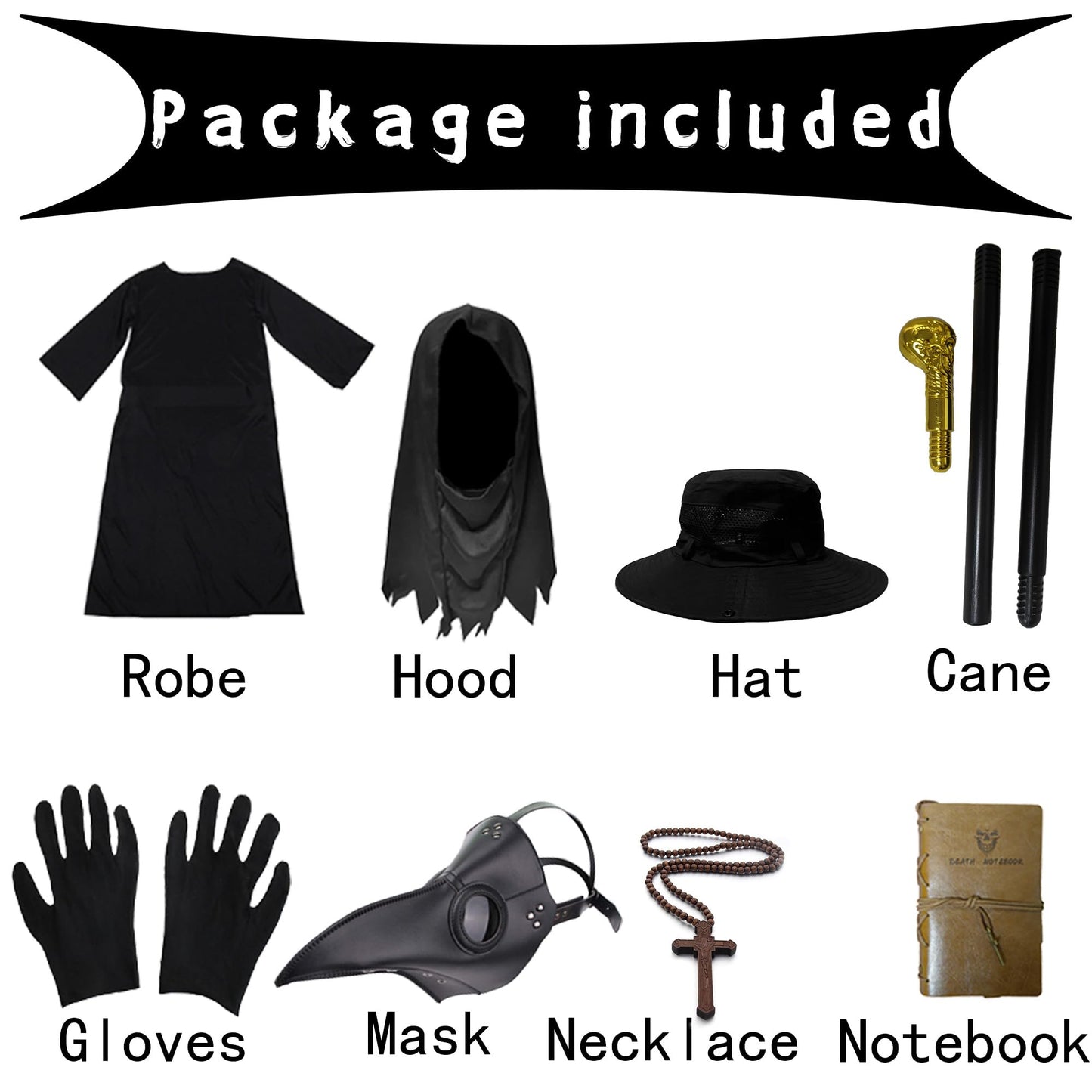 HAOSUN Plague Doctor Costume Set 8 in 1 Halloween Costumes Plague Doctor Mask Outfit for Men Adults (L size)