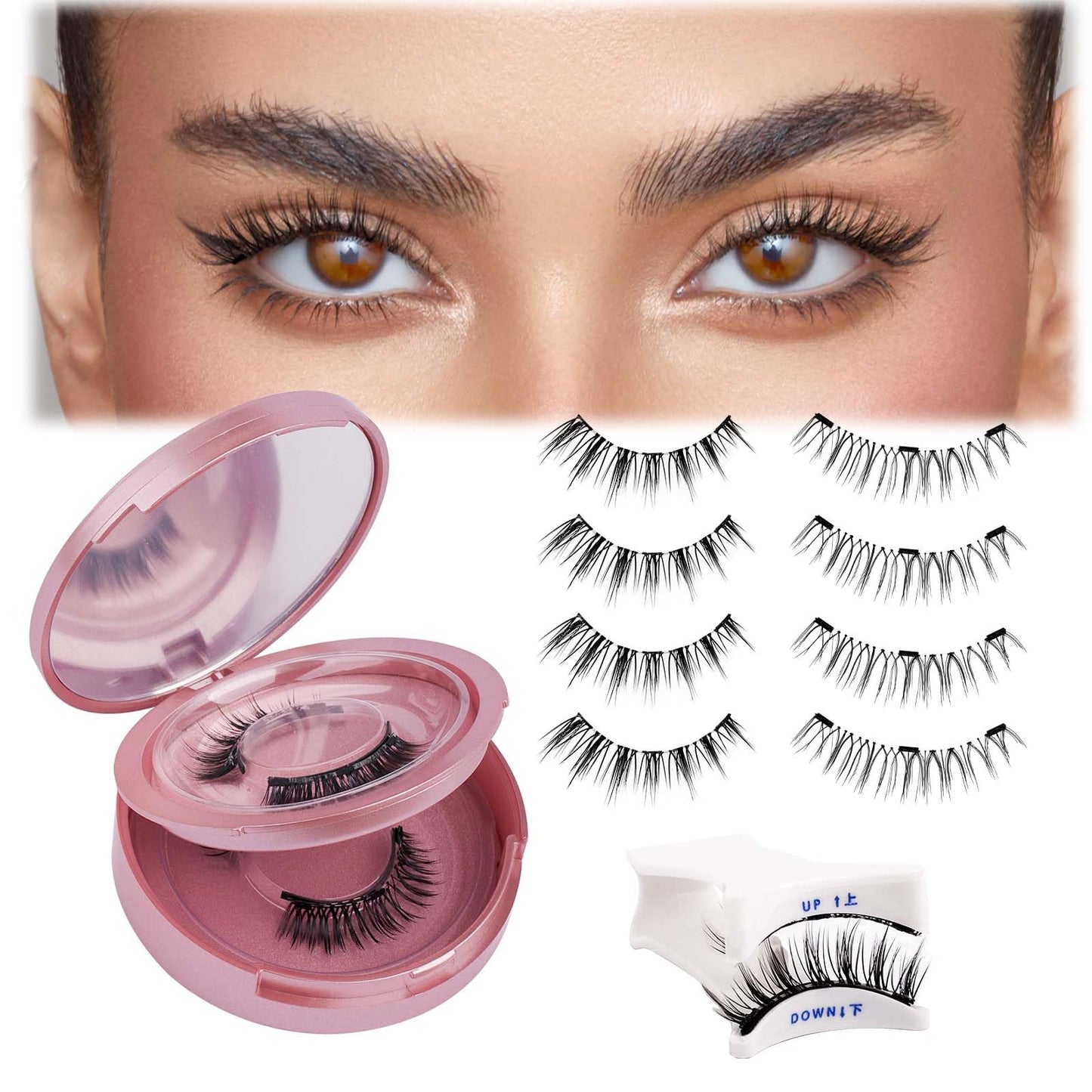 FADLASH Magnetic Eyelashes Natural Look 2 Pairs Fluffy False Eyelashes Reusable Magnetic Lashes Kit with Applicator No Glue Needed Easy to Wear and Remove (806+B7)