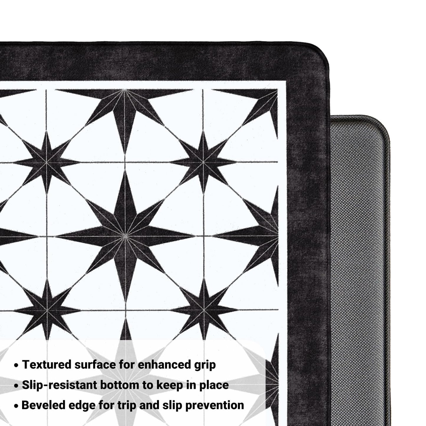 OnesCosy Black Kitchen Rugs Set of 2, Anti Fatigue Mats for Kitchen Floor, Waterproof Cushioned Rug, Non Slip Memory Foam Standing Mat for Sink, Stove, Laundry, Star Tile, 17.3"x27.6"+17.3"x47.2"