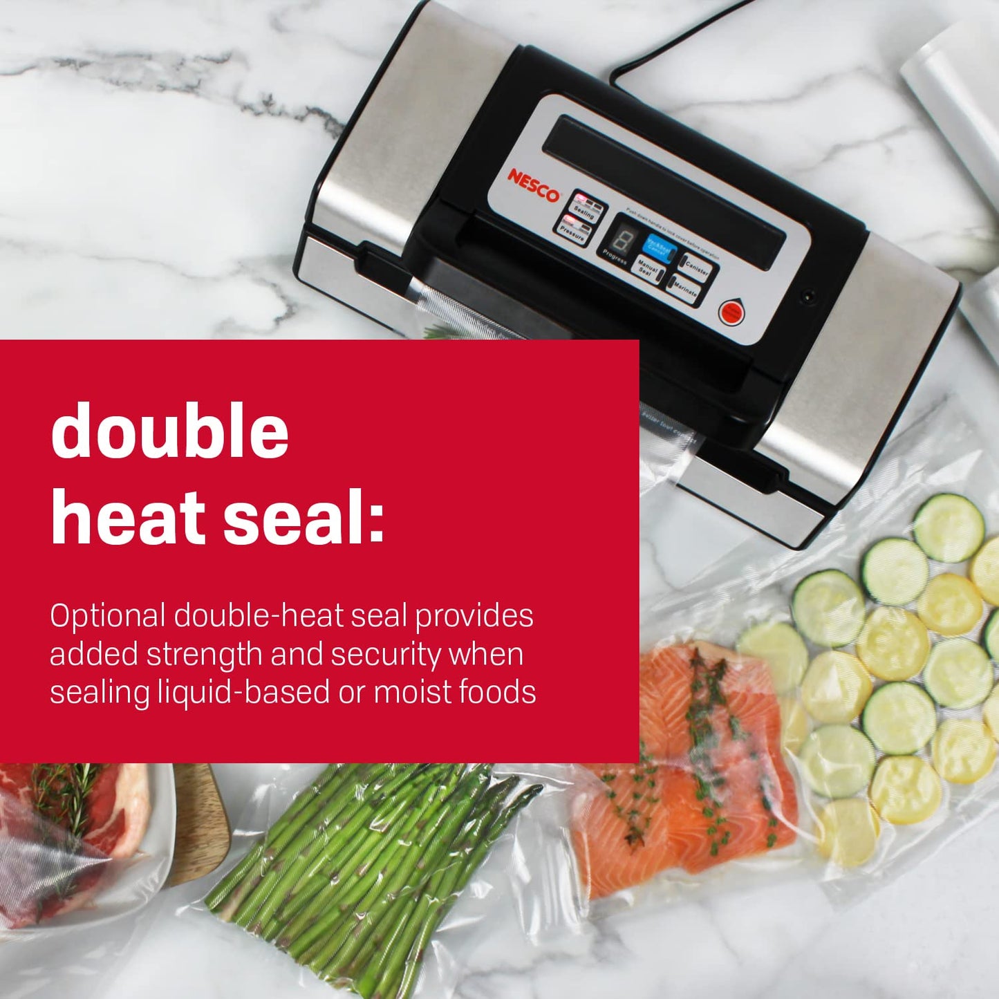 Nesco Deluxe Food VS-12 Vacuum Sealer, 130 Watts, Kit Bags & Viewing Lid, Compact, Silver (Pack of 2)