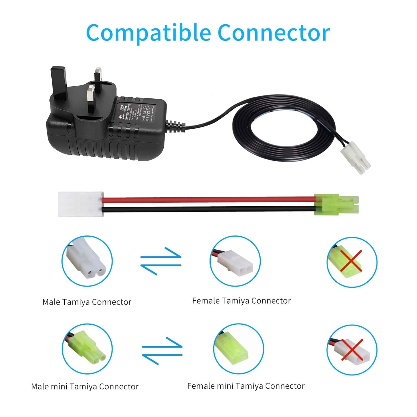 Intelligent 7.2V 8.4V 9.6V NIMH Battery Charger for 2-10S Airsoft Battery RC Car Battery with Standard Tamiya and Mini Tamiya Connector