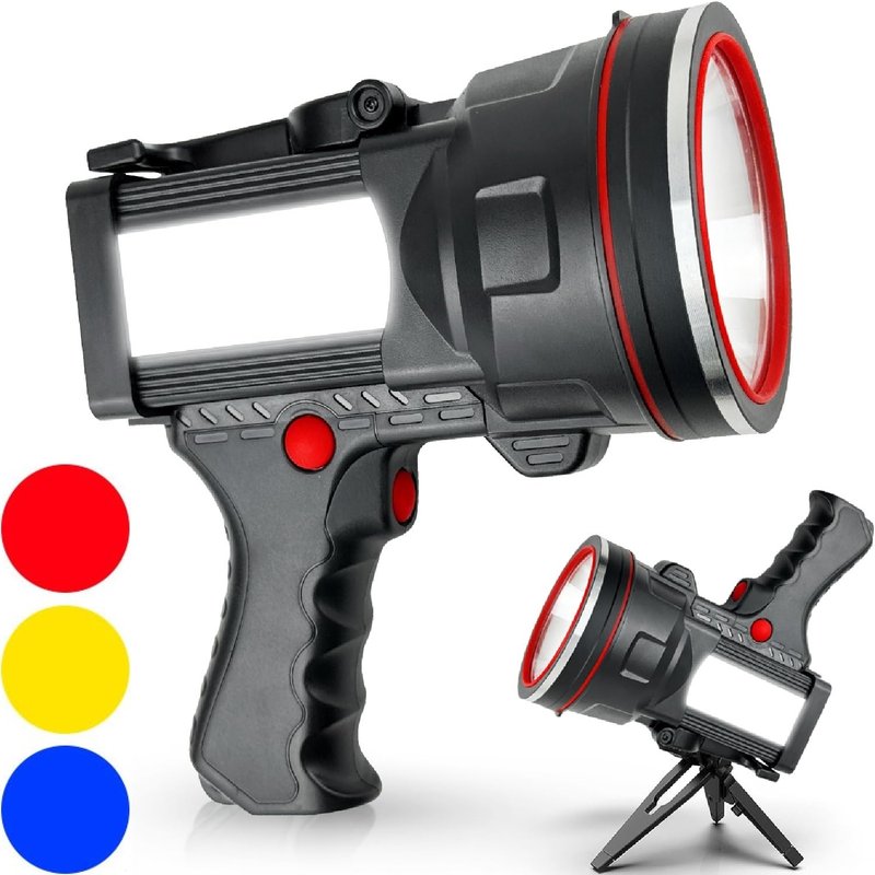Victoper Spotlight for Camping, 1500 Lumens Bright Handheld Spot Light, 12000 mAh Rechargeable LED Flashlight, 3+3 Modes 4 Colors Waterproof Spotlight Hunting Caving Camping Essentials Gear