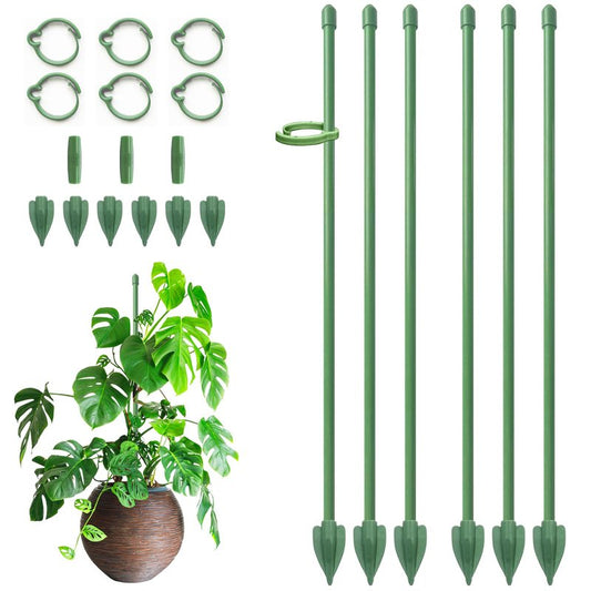 RIFNY Plant Stakes for Indoor Plants, 14 Inch Plant Support Stakes with Clips, Tall Adjustable Plant Sticks for Indoor Monstera Tomato Orchid Potted Plants Flower (6 PCS, Green)