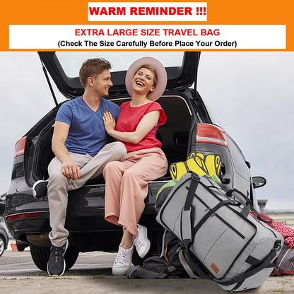 Upeelife Travel Duffle Bag, Foldable 125L Holdall Bags Large Weekend Overnight Bag Waterproof Duffel Bag with Shoe Compartment and Wet Pocket, Sports Gym Bag for Men Women (Grey)