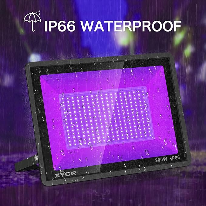3 Pack 200W LED Flood Black Lights,Outdoor Flood Blacklight Light with Plug, IP66 Waterproof forGlow in The Dark, Dance Party, Stage Lighting, Body Paint, Fluorescent Poster, Neon Glow