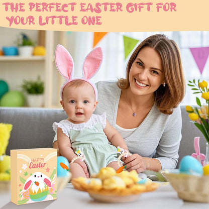 Easter Baby Teething Ring Toys – Bunny Easter Egg & Carrot Teethers for Newborns, Infants & Toddlers – Sensory Chew Bracelet for Teething Relief – Perfect Baby’s First Easter Basket Stuffers