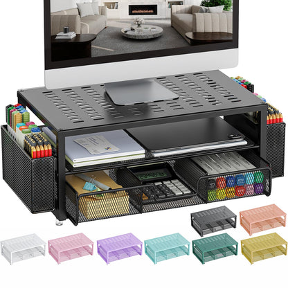 gianotter Desk Organizers and Accessories, Monitor Stand with Drawer and 2 Pen Holder, Desktop Organizer Suitable for Offices and Dormitories(Black)