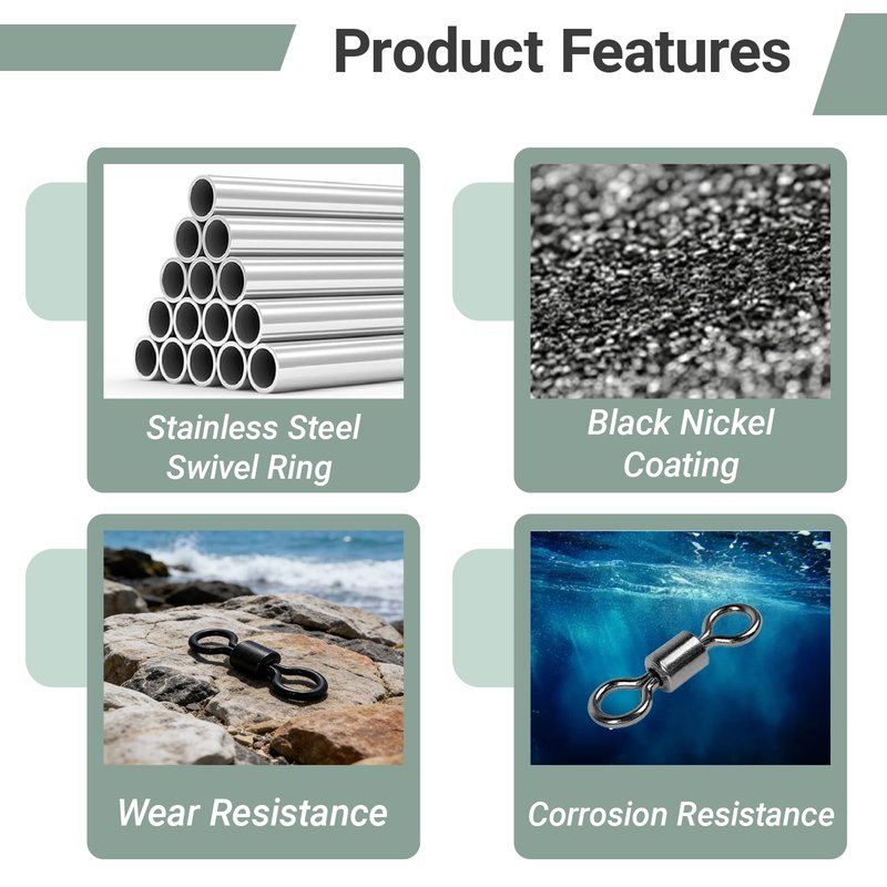 QISHUO Stainless Steel Swivels Fishing Lure Barrel Saltwater Swivel Fishing Strength Quick Change Fishing Swivels Rolling Black Nickel, 25pcs, 221lbs