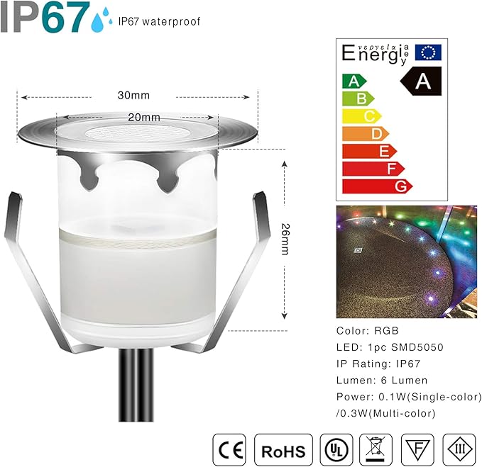 Low Voltage LED Deck Light Kit Multi-Color RGB Waterproof Recessed Wood Decking Stairs Garden Yard Patio Decor Lamp Black Border Outdoor LED Landscape Lighting (20pcs)