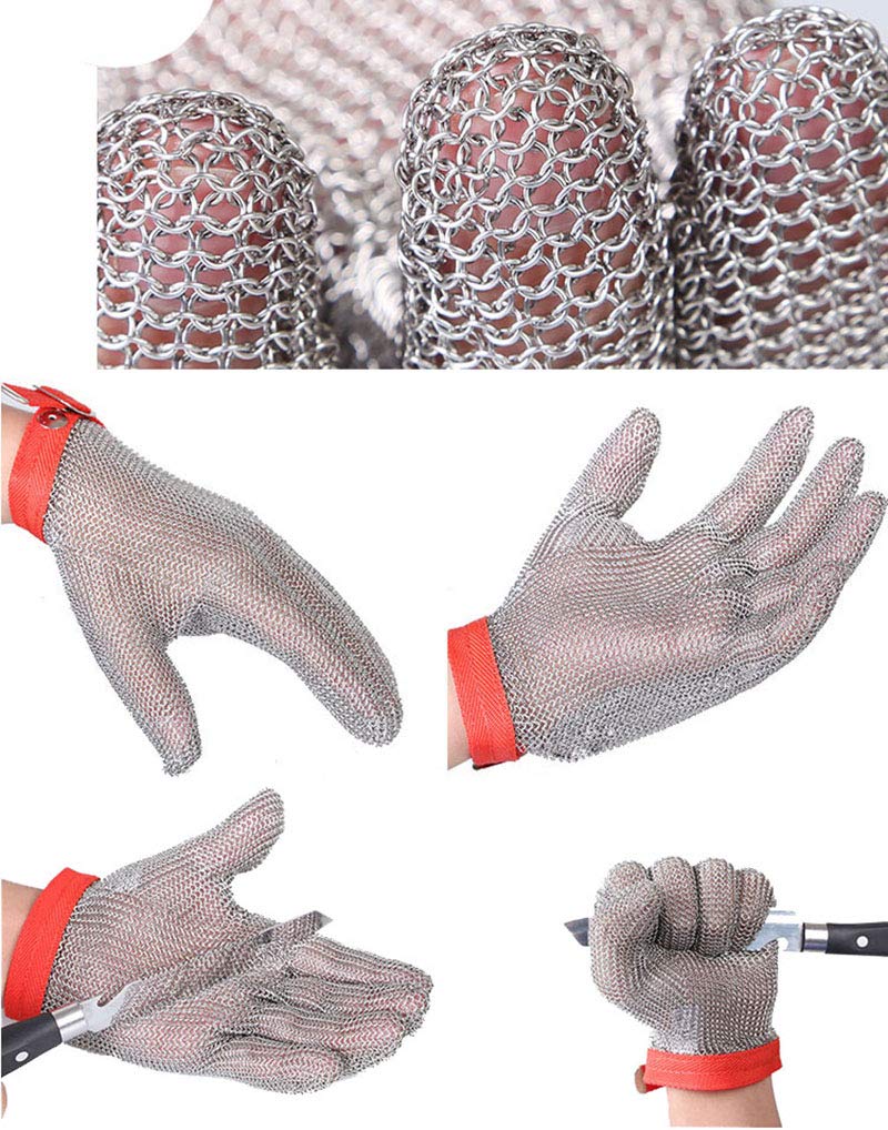 ThreeH Steel Mesh Gloves 304L Chainmail Cutting Gloves for Kitchen,Oyster Shucking,Meat Cutting and Wood Carving GL08 L(One Piece)
