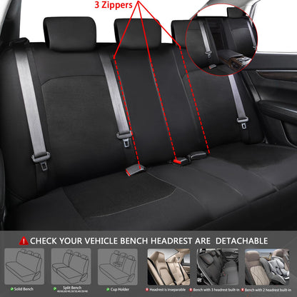 CAR PASS 3D Air Mesh Car Seat Covers Full Set, Breathable Sporty Rear Bench with Zipper for Armrest Box Universal Fit 95% Automotive SUV,Truck,Sedan Interior Cute Women Airbag Compatible, Black Mint