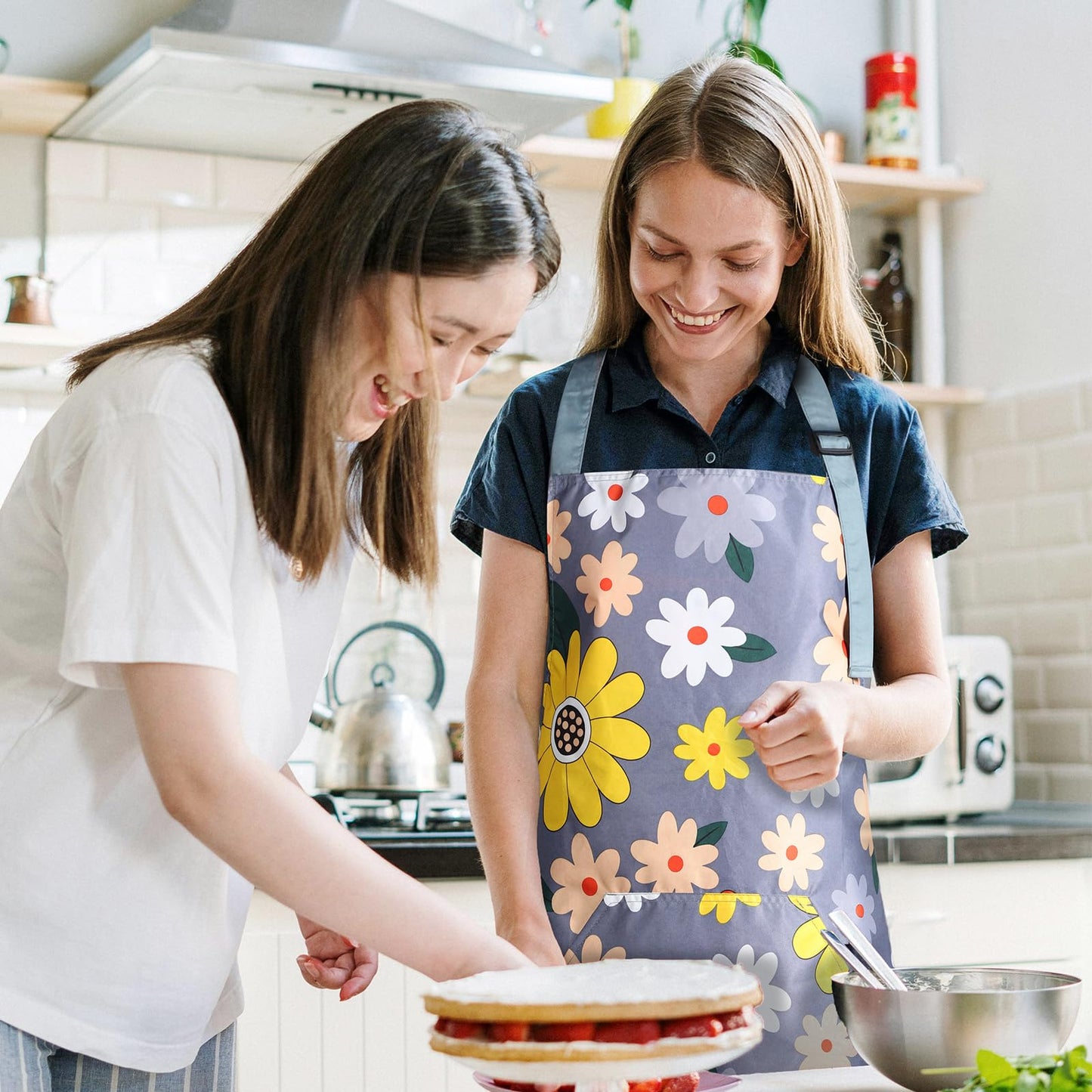IHFAIO Apron for Women with Pockets, Adjustable Waterproof Floral Chef Aprons for Kitchen, Gardening, Cooking, BBQ or Baking, 3Pcs (3)