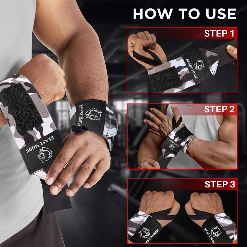 TECEUM Weightlifting Wrist Wraps with Thumb Loop – Black Camo – Arms on Fire – 12 inch – Heavy-Duty Workout Wrist Support & Protection – Ideal for Powerlifting, Strength Training, Bodybuilding