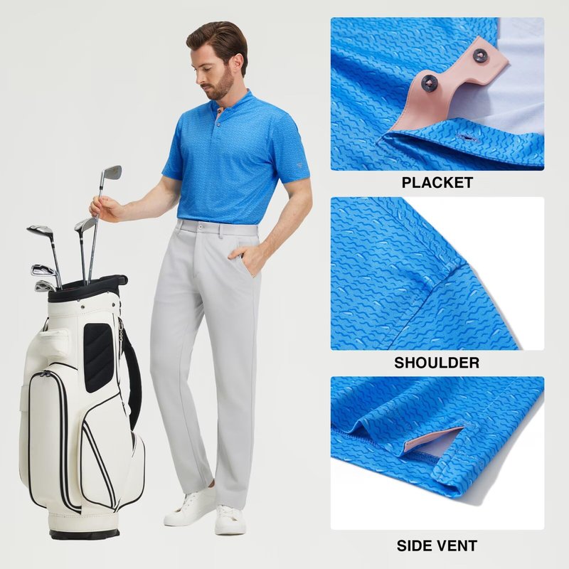 M MAELREG Henley Shirts for Men Printed Polo Shirts Collarless Lightweight Stretch Athletic Casual Short Sleeve