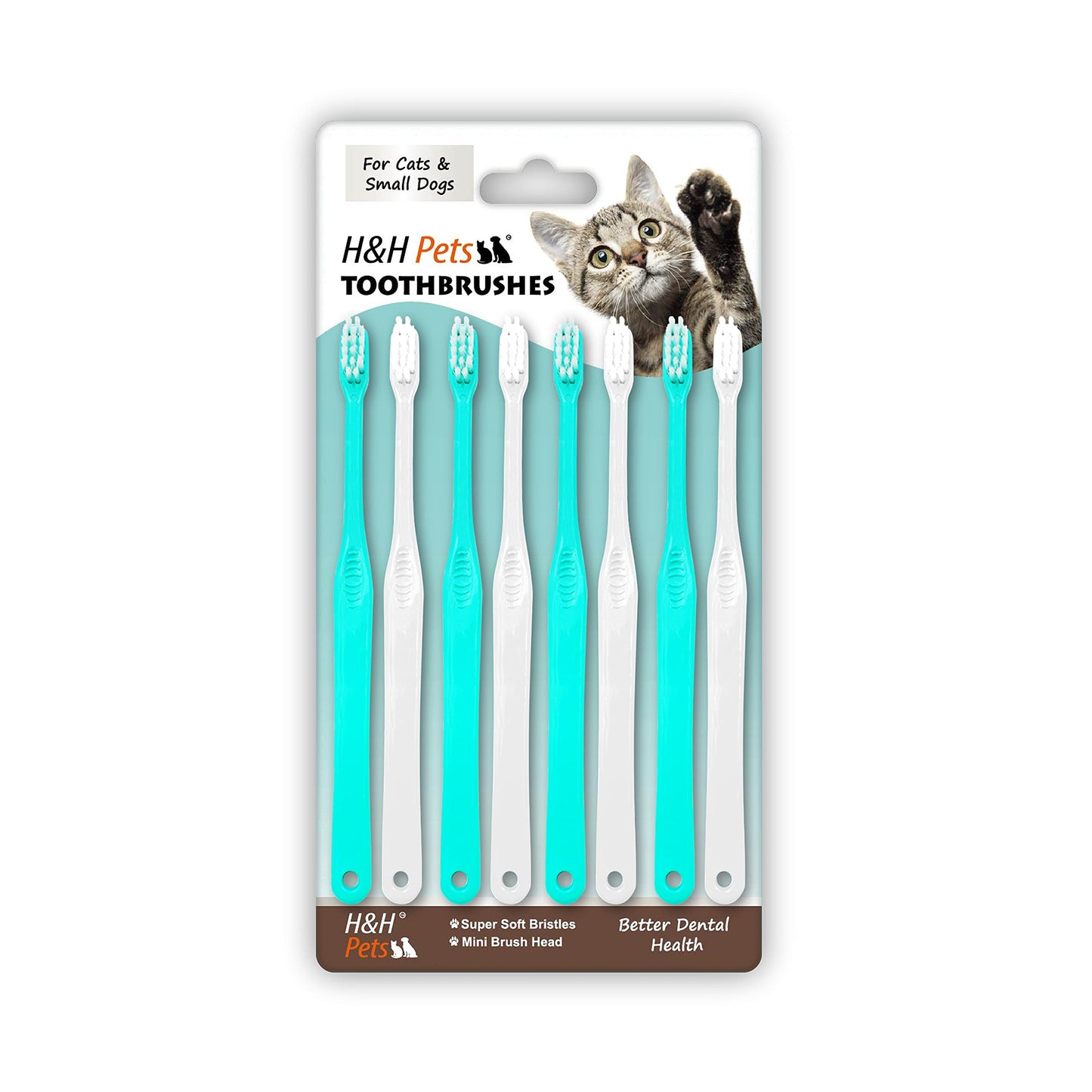H&H Pets Toothbrush for Small Dogs & Cats - Soft and Gentle Toothbrush Designed for Cats, Puppies, and XS Breed Dogs Like Teacups, Chihuahuas, Yorkshire, and Poodle, 8 Count Pack