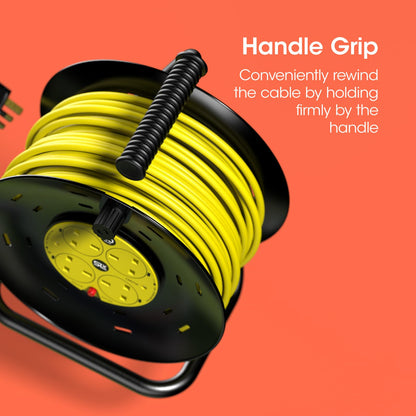 SLx Outdoor Extension Lead, 50m, 4 Socket Extension Reel, Heavy Duty Extension Cable, Thermal Cut Out, Extension Lead for Garden lawn mower Office, 13A Fused UK Plug