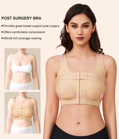BRABIC Women's Front Closure Bra Post-Surgery Posture Corrector Shaper Tops with Breast Support Band (Beige, M)