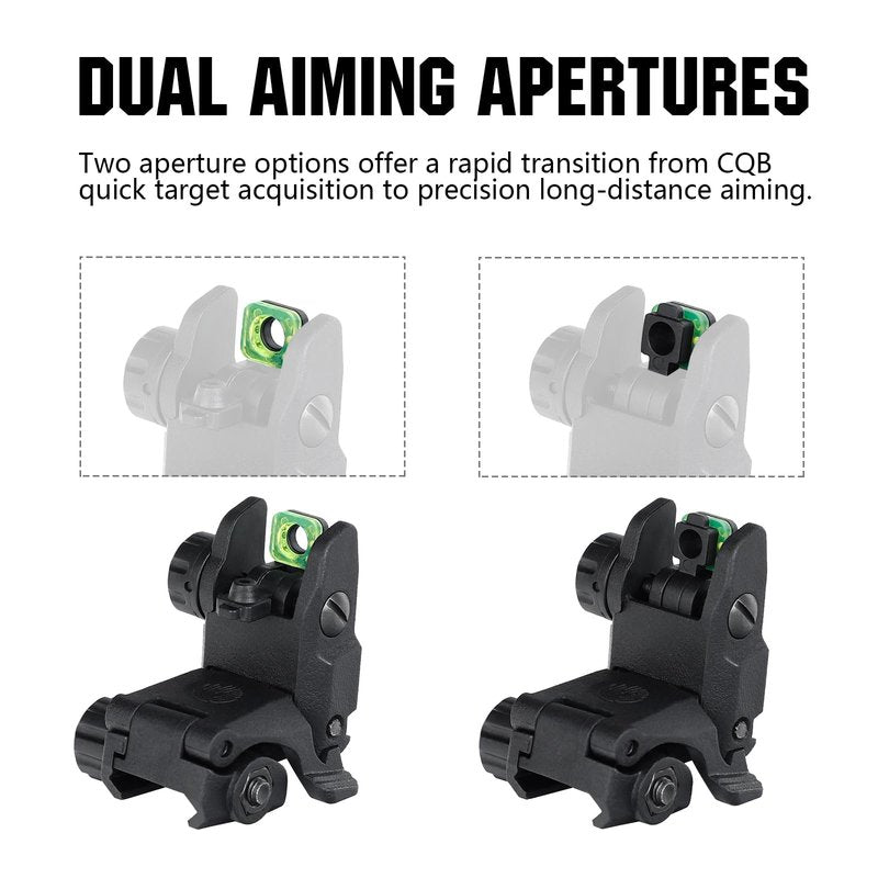 ohhunt Flip Up Sights Polymer Fiber Optic Sights Backup Sight Black for Picatinny (Black Fiber Optics)