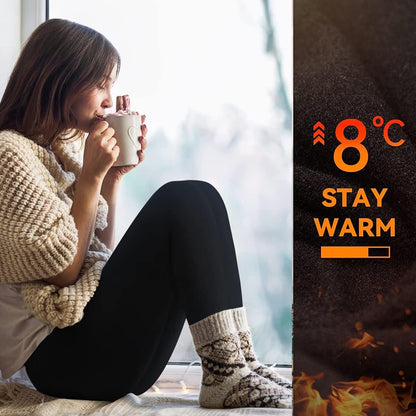 FuelMeFoot Women's Lined Thermal Leggings with Teddy Inner Fleece High Waist Leggings Warm Winter Sports Leggings Long Tights Yoga Trousers Running Trousers