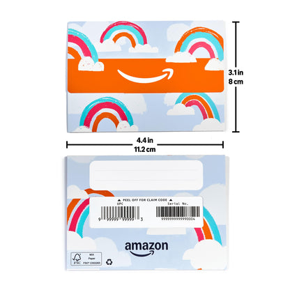 Amazon Physical Gift Card in Mini Envelope - Rainbows & Clouds | Mothers Day, Graduation, Christmas, Birthday, Baby, Congrats, Thank You