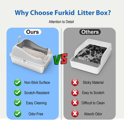 Furkid Stainless Steel Cat Litter Box with Lid, XL Extra Large Litter Box for Big Cats, High Sided Kitty Metal Pan with Pedal Filter and Scoop, Non-Sticky&Anti-Leakage Easy Cleaning Gray