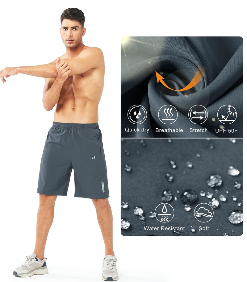 NORTHYARD Men's Athletic Running Shorts Gym Workout 7"/9"/5" Quick Dry Lightweight Sports Basketball Tennis 3 Zipper Pockets COOLGREY-9inch L