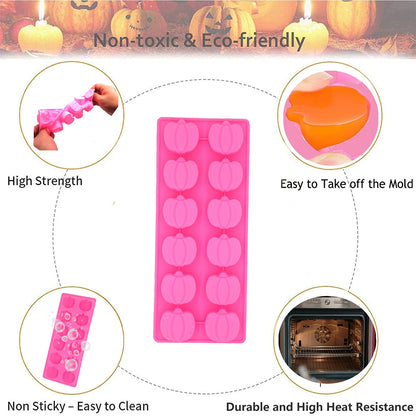 Dioycli Pumpkin Silicone Mold 3 PCS Fall Chocolate Molds 12 Cavity Nonstick 3D Halloween Silicone Molds for Baking Chocolate Candy Cake and Cookies