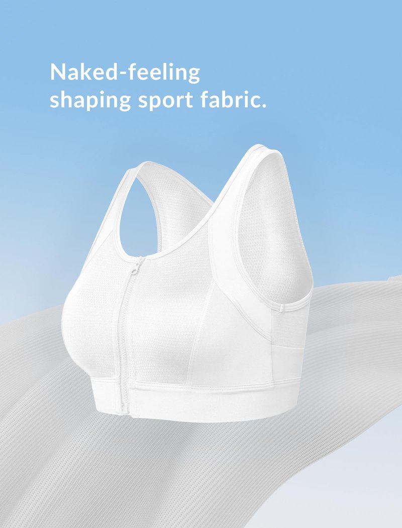 Yvette Front Zip Sports Bras for Women High Impact Supportive Mesh Back Bra for Running, White, L+