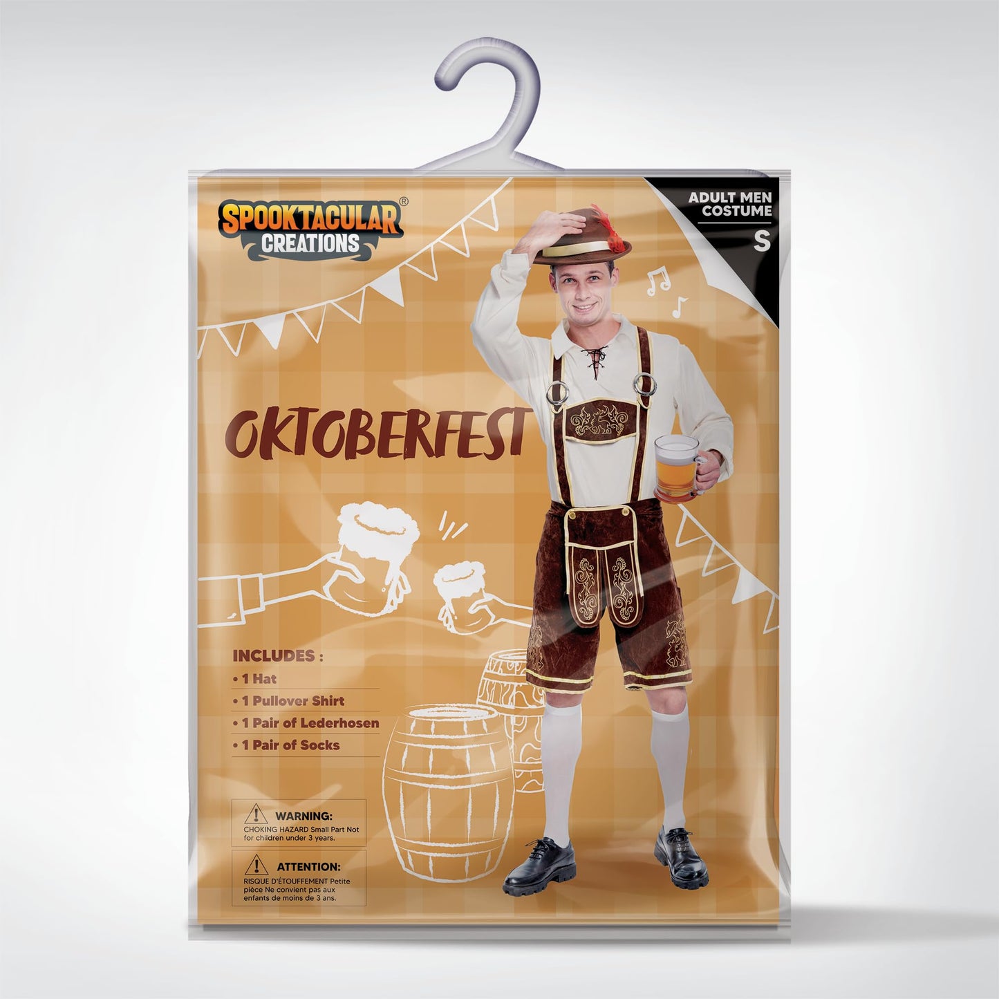 Spooktacular Creations Halloween Men Oktoberfest Costume Set, Lederhosen Men with German Bavarian Hat, Beer Costume, Adults Halloween Brown Outfit for Beer Festival Party (X-Large)