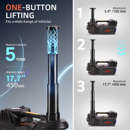 FEANISIFEI Electric Car Jack 5 Ton 12V Floor Jack with Inflator Pump Portable Hydraulic Jack Vehicle Lift for Car SUV Sedan MPV Tire Change with Led Light