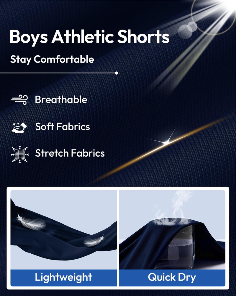 BALENNZ 5 Pack Boys Athletic Shorts Kids Youth Quick Dry Active Performance Basketball Shorts with Pockets Elastic Waistband Medium