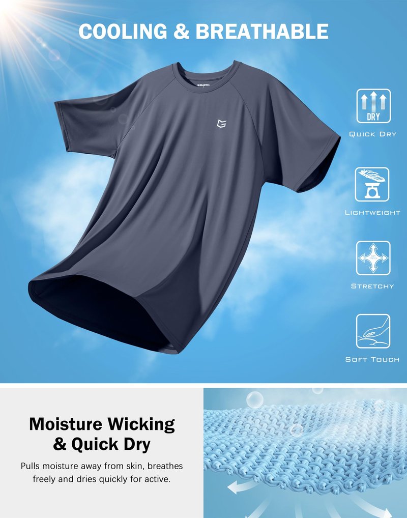 G Gradual Men's Athletic Workout T-Shirts Moisture Wicking Cooling Running Shirts Short Sleeve Performance Tee for Gym Tennis(Dusty Blue,XXL)