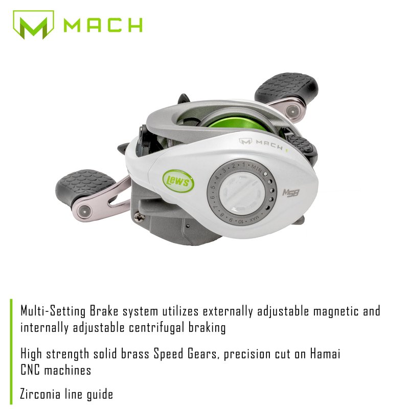 Lew’s MACH 1 Baitcast Fishing Reel, 7+1 Bearings, 7.5:1 Gear Ratio, Graphite Frame and Sideplate, Multi-Setting Brake, Right-Hand Retrieve