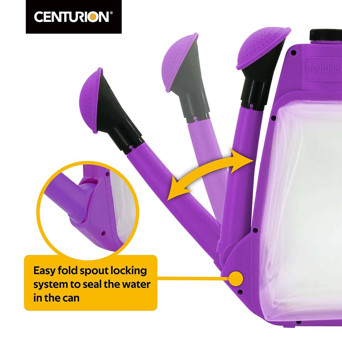 Centurion 1408 Foldable Clear Plastic Watering Can,1.5 Gal with Rotating Nozzle, Long Stem Spout, Compact Ergonomic Design with Sprinkler & Pouring System Ideal for Indoor/Outdoor Gardening - Lavender