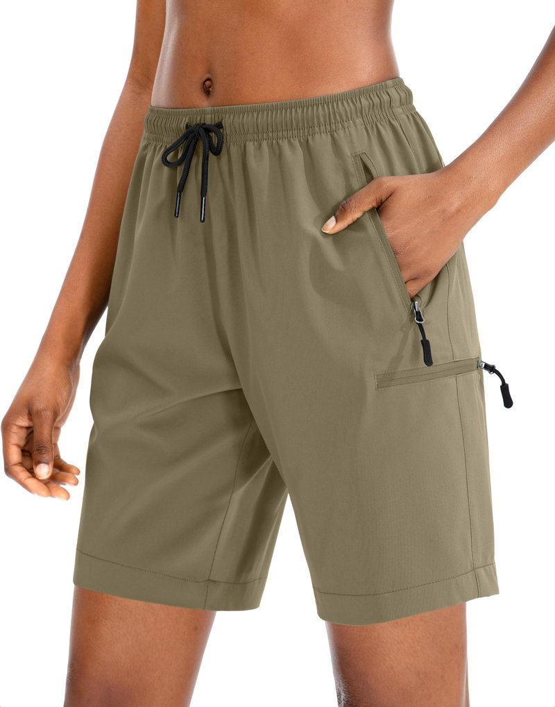 SANTINY Women's 5''/ 7''/9'' Hiking Cargo Shorts Quick Dry Lightweight Summer Shorts for Women Athletic Zipper Pockets(Dusty Khaki_3XL)