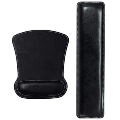 Cacoy Ergonomic PU Leather Keyboard Wrist Rest and Mouse Pad Wrist Support Set Memory Form-Filled and Non-Slip Base Easy-Typing and Pain Relief Wrist Rest for Office Computer Laptop (Black)