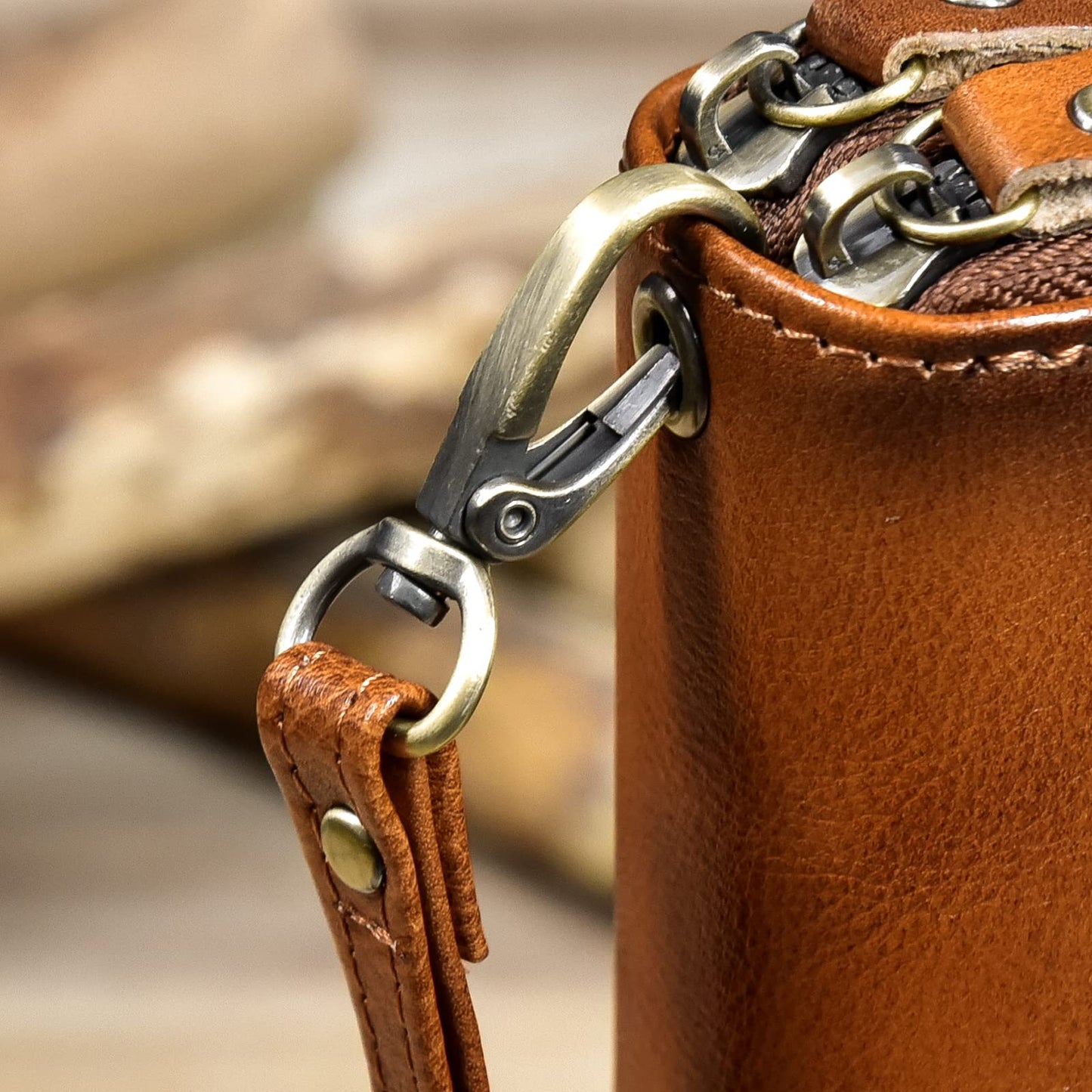 LUUFAN Men's Genuine Leather Clutch Bag Double Zipper Purse 4 Interlayer Zip-Around Wallet (Brown 4)