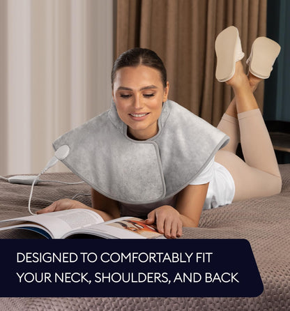 GENIANI Electric Throw - XL Electric Heating Pad for Back Pain & Cramps Relief, Birthday for Women Men Auto Shut Off, Machine Washable, Heat Pad for Neck & Shoulder, 12×24", Tabby Gray