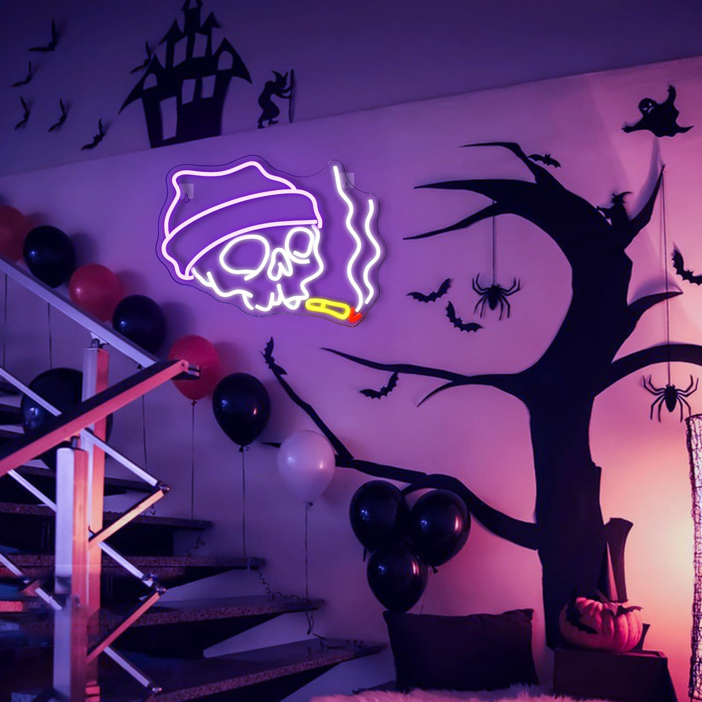Lucunstar Skull Neon Sign - Adjustable Brightness LED Halloween Decor for Wall, Bedroom, Home, Party Light