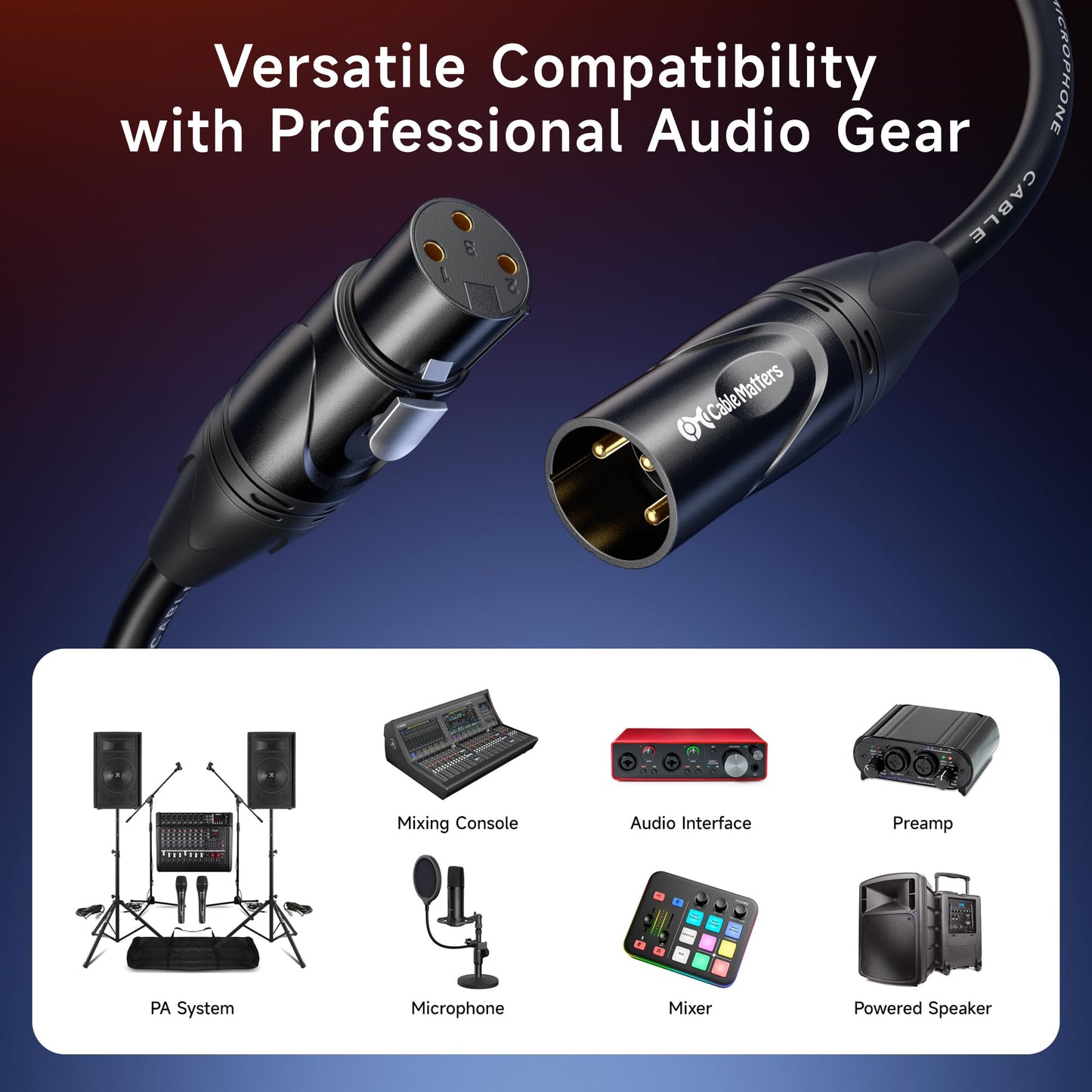 Cable Matters 2-Pack Premium XLR to XLR Cables - 6ft, Male to Female Microphone Cable, Oxygen-Free Copper (OFC) Mic Cord, Black