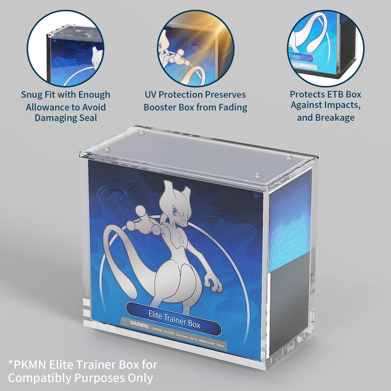Laumffon Elite Trainer Box Acrylic Display Case Stackable- ETB Protector Case with Strong Magnets Sliding Lid -5mm +5mm Ultra Thick Acrylic Compatible with Elite Trainer Boxes, 1 Pack