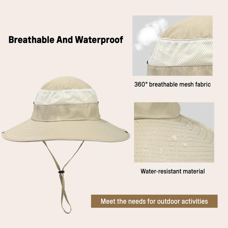 KUANG! Men Women Sun Hats Fishing Hat UPF 50+ Breathable Wide Brim Hiking Summer UV Protection Bucket Hats Beige