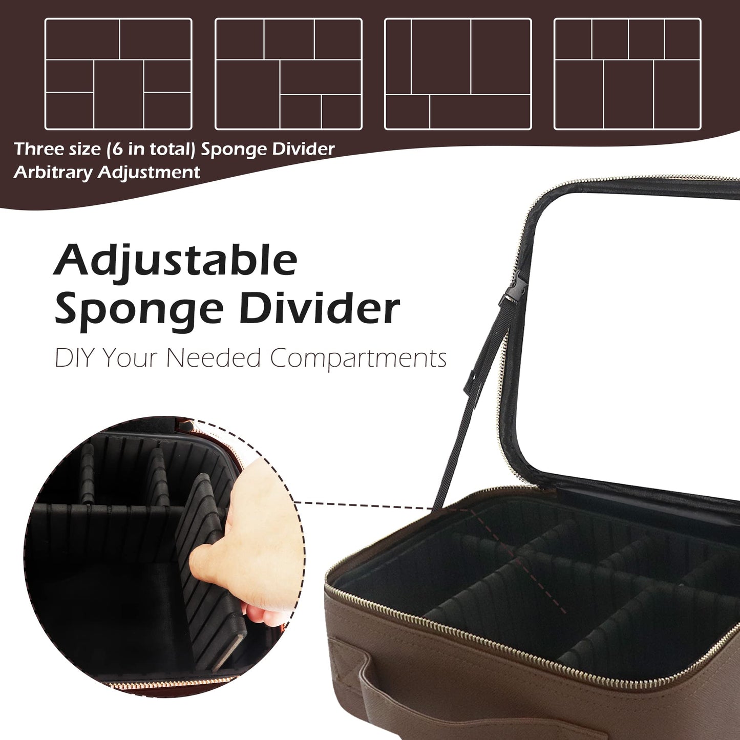 MOMIRA Travel Makeup Bag Cosmetic Bag Makeup Organizer Bag with Lighted Mirror, Adjustable Brightness in 3 Color Scenarios, Waterproof Makeup Train Case, Gift for Women - Brown
