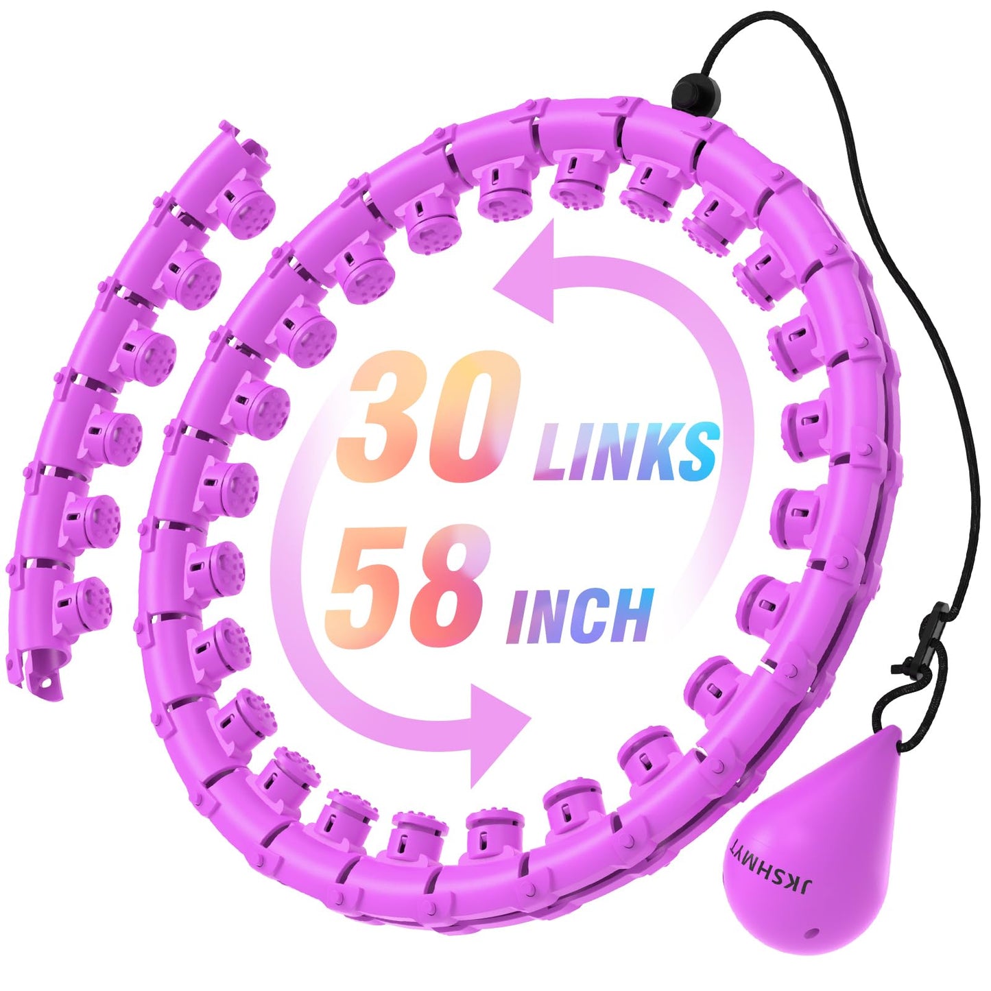 JKSHMYT Weighted Hula Circle Hoops for Adults Weight Loss, Infinity Fit Hoop Plus Size, 30 Detachable Links, Exercise Hoop for Women and Beginners (Purple)