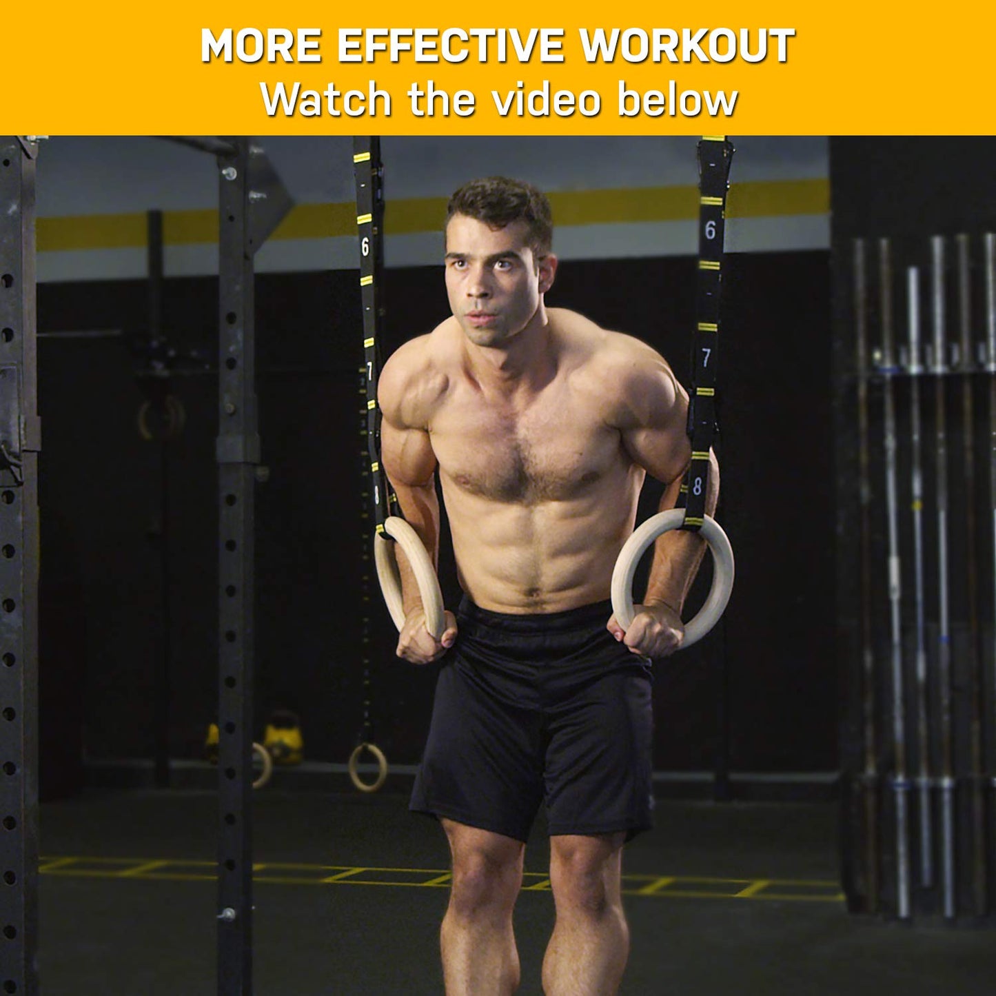 Double Circle Gymnastics Rings with Quick Adjust Numbered Straps and Exercise Videos Guide - Full Body Gym Rings - Calisthenics Rings Wooden Rings 1.25"