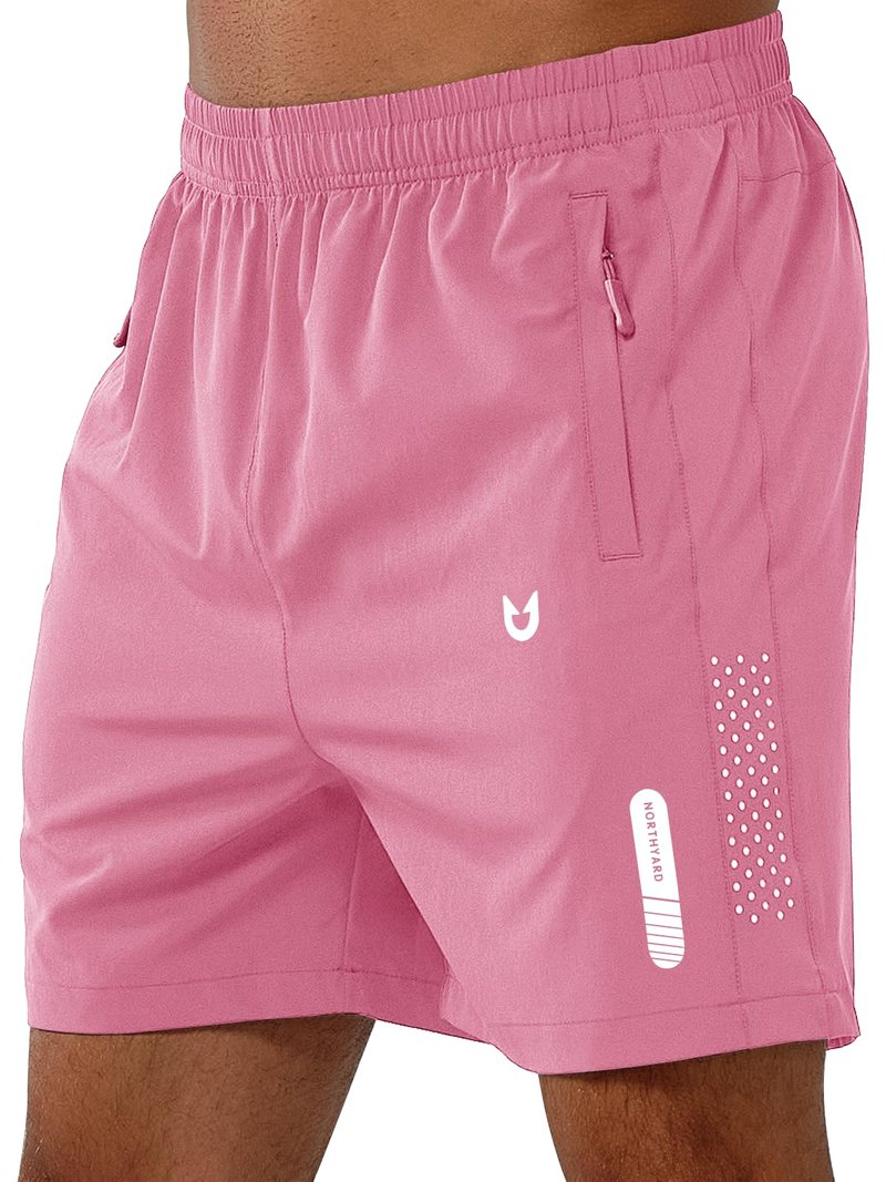 NORTHYARD Men's Athletic Running Shorts Gym Workout 7"/9"/5" Quick Dry Lightweight Sports Basketball Tennis 3 Zipper Pockets POWDERPINK-5inch L