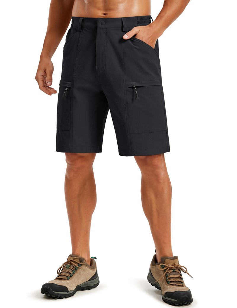 TACVASEN Men's Hiking Cargo Shorts Quick Dry Lightweight Shorts with Zipper Pockets for Casual Golf Travel Work Black 32