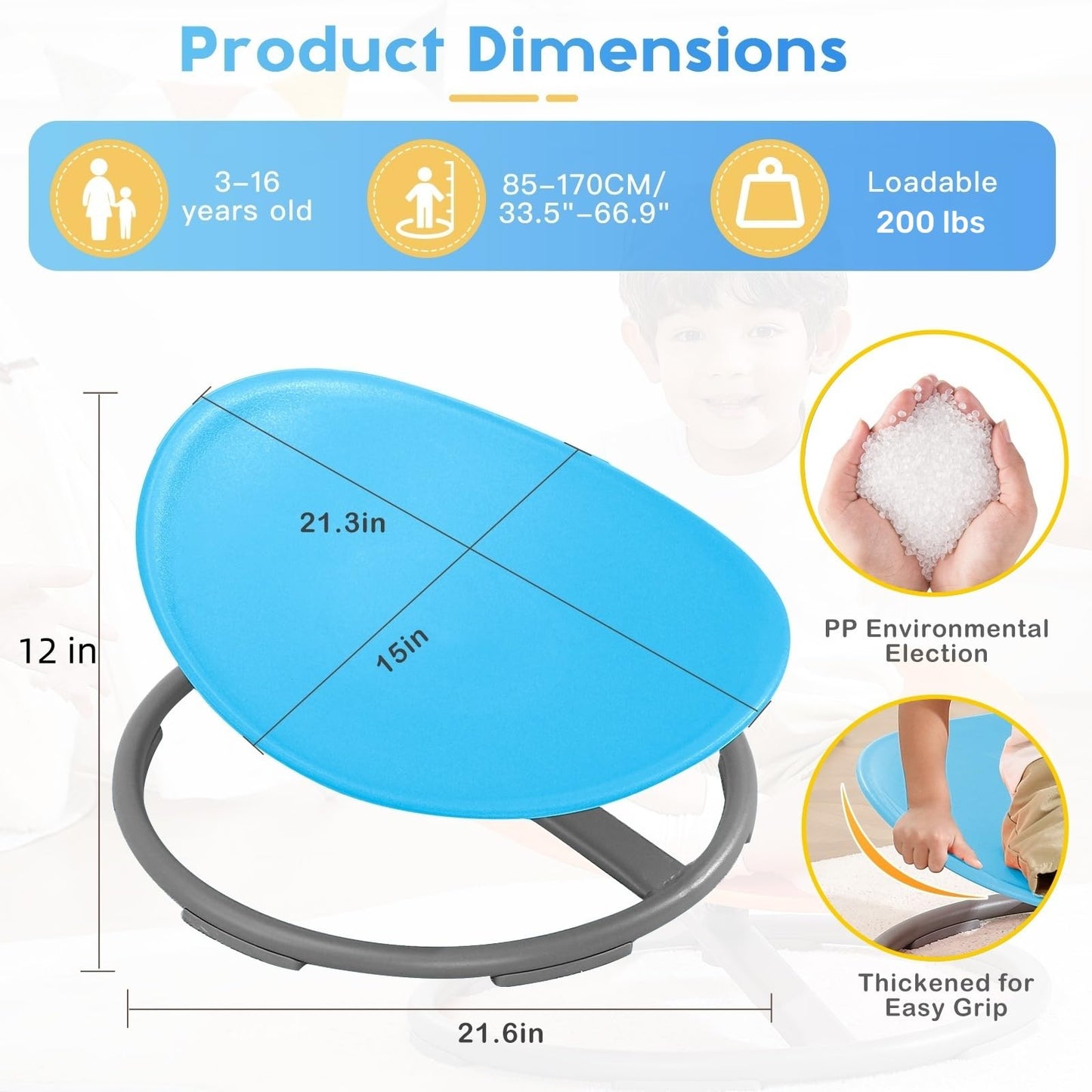 BABAMU Sensory Chair for Kids Autism Sensory Products Sit and Spin Autism Toys Spinning Chair ADHD Swivel Chair Training Body Coordination (Blue)